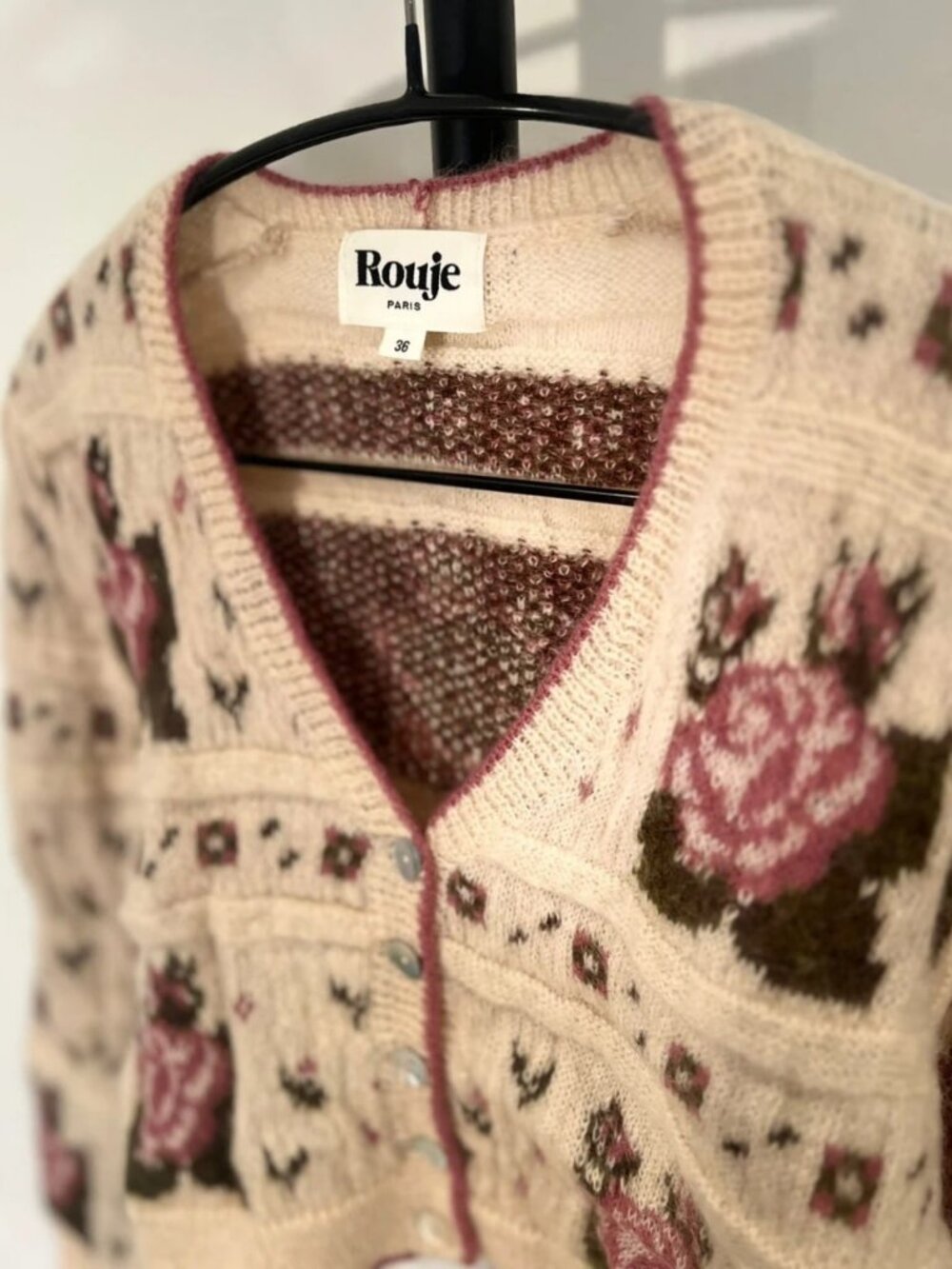 Rouje Floral Knit Cardigan Cream & Rose Women’s Size XS - Picture 3 of 3